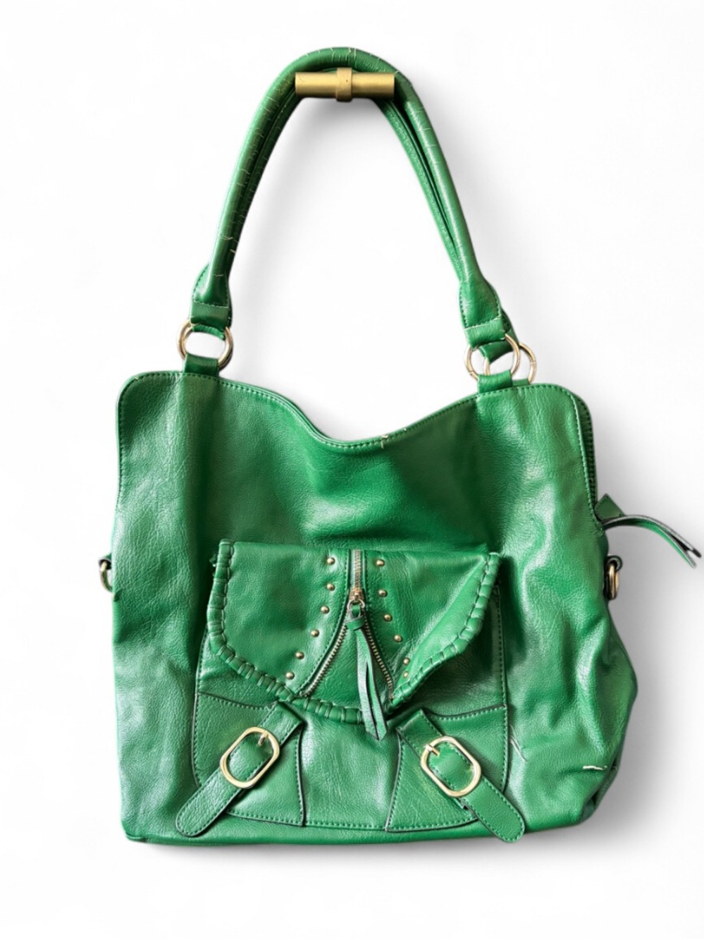 Green Leather Shoulder Bag w/ Gold Hardware